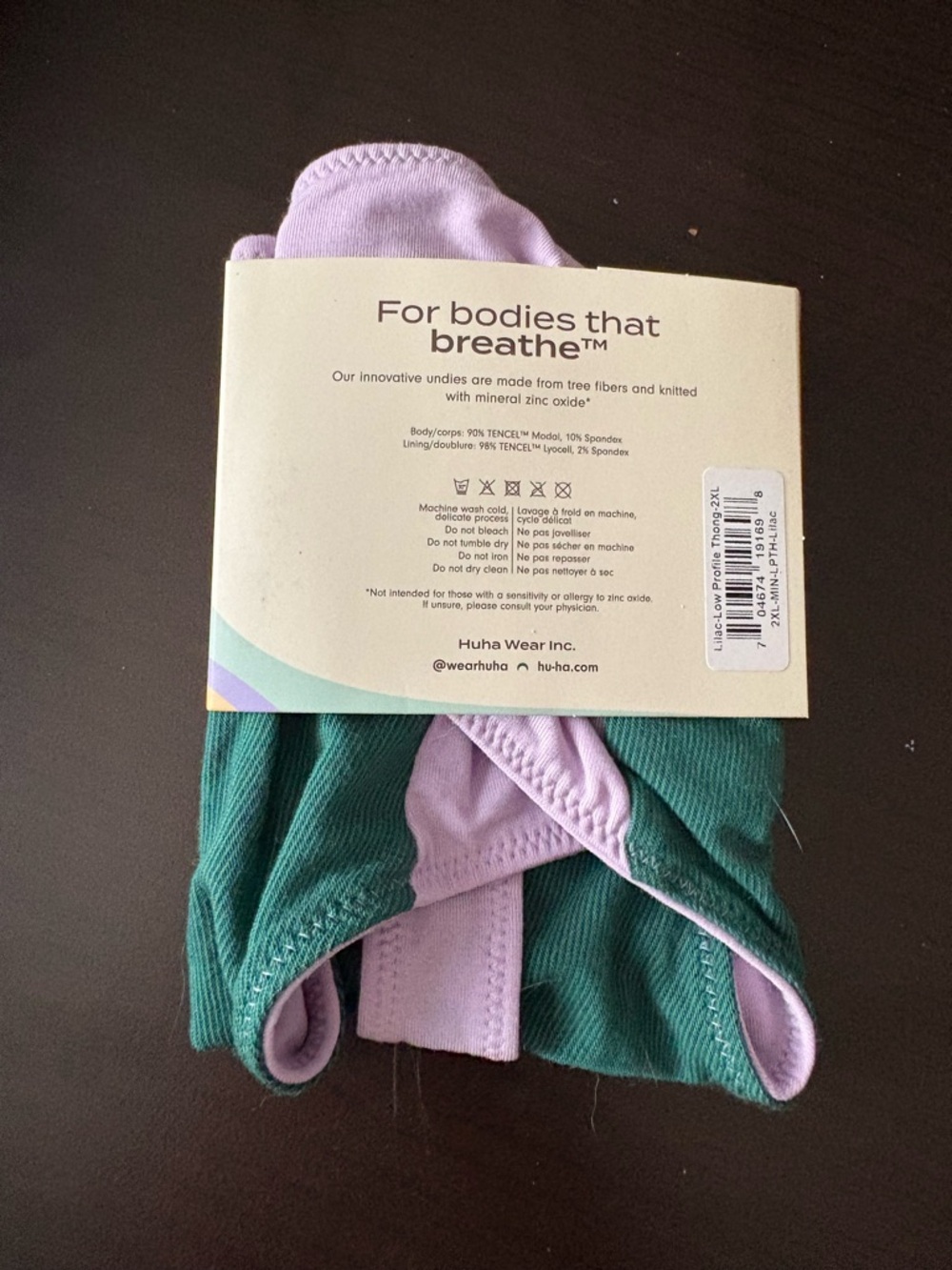 Huha Mineral Undies™ Low Profile Thong in Lilac - Picture 2 of 4